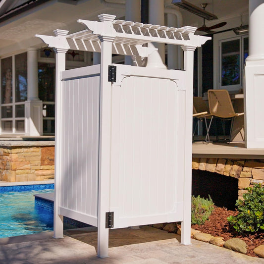 🚿🏖️ Outdoor Shower Enclosure – 89"H x 62"W White Vinyl Privacy Kit with Door for Pool & Beach